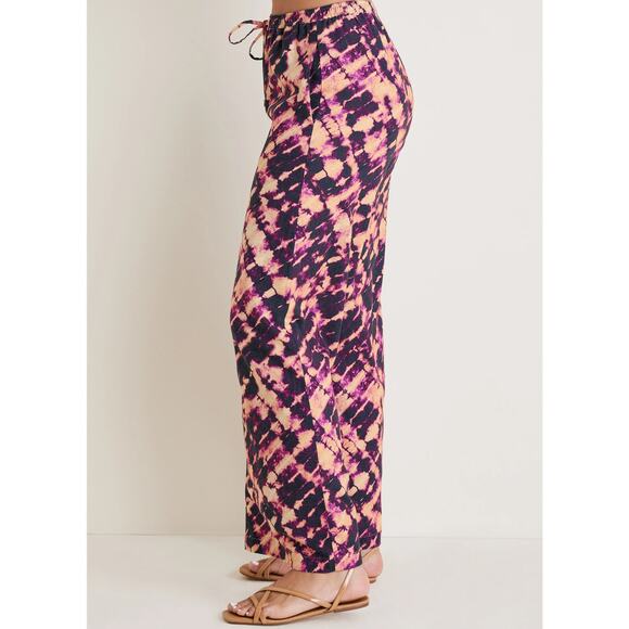 NEW Purple Printed Wide Leg Pants Plus size 2X Cotton Linen Summer Lounge Beach - Picture 9 of 11